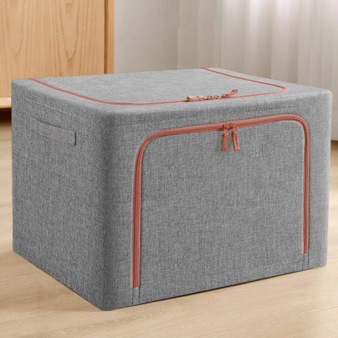 Dark gray folding storage basket, 66L capacity, for... Organizing clothing, underwear, toys, and laun items
