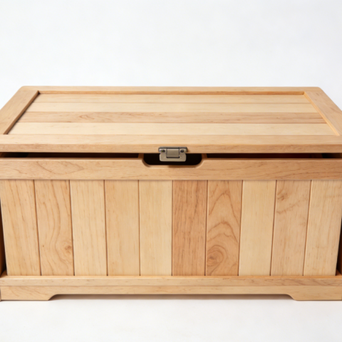 Natural wood toy storage box with safety hinged lid, suitable for children's toy organizers, ideal for playrooms, bedrooms, and Montessori classrooms, for children aged 3 and up