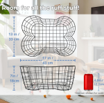 Metal pet toy basket, sturdy and chew-resistant, dimensions 17x13x7 inches, pet supplies storage box.