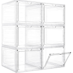 6-Piece Set of 19-Quart Clear Plastic Storage Boxes with Magnetic Acrylic Doors, Stackable Home/Office Organizers