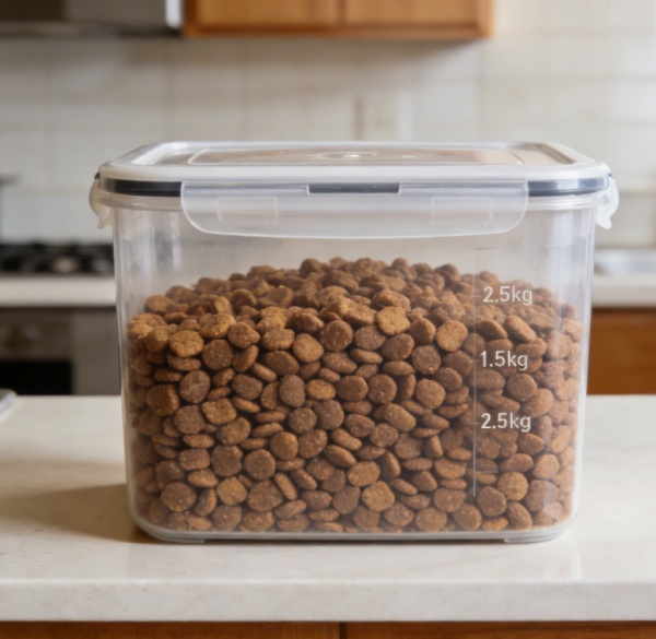 Transparent Sealed Pet Food Container, holds approximately 6.5 lbs of dog food or 4.5 lbs of cat food - Safe Material