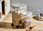 Pet Food Storage Container, 30 lb Main Compartment + 11 lb Treat Box, Sealed Stacking Design, with Wheels and 2 Measuring Spoons